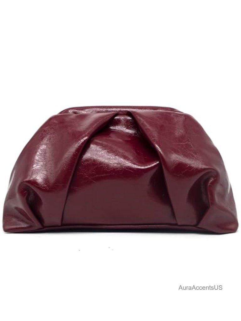 Pu Leather Ruched Clutch Purse Evening Bag Kiss Lock Handbag